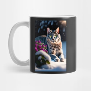 British Shorthair Snow Roses Theme Mug